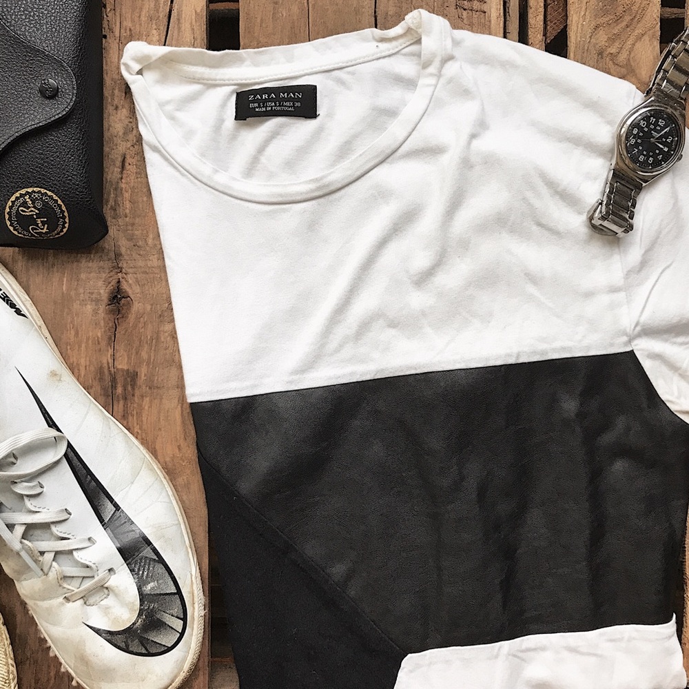 Leather detailed T-shirt from Zara